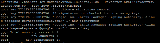  apt-key adv --keyserver hkp://keyserver.ubuntu.com:80 --re cv-keys 78BD65473CB3BD13